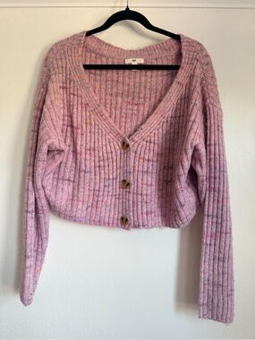 bp Pink Ribbed V-Neck Button-Up Cardigan with Flecks